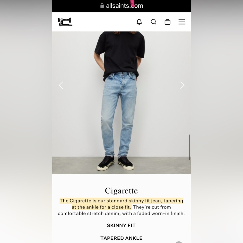 AllSaints Light Blue Skinny cigarette men’s Jeans